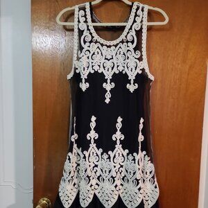 Pretty Angel Black With Beige Embroidery Dress Size Large